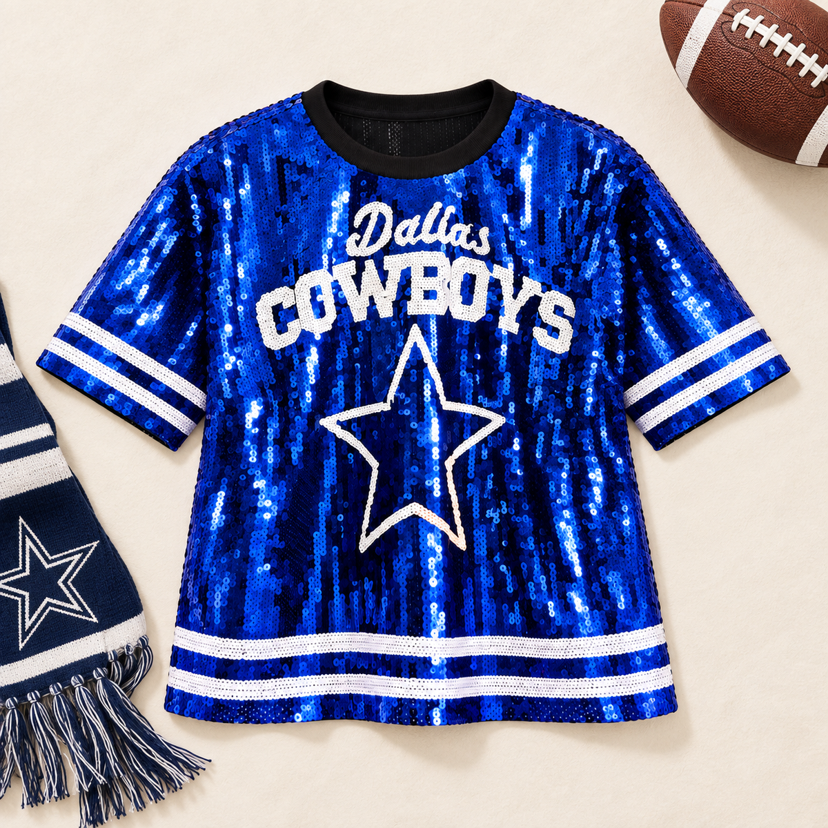 Dallas Cowboys blue sequin shirt staged