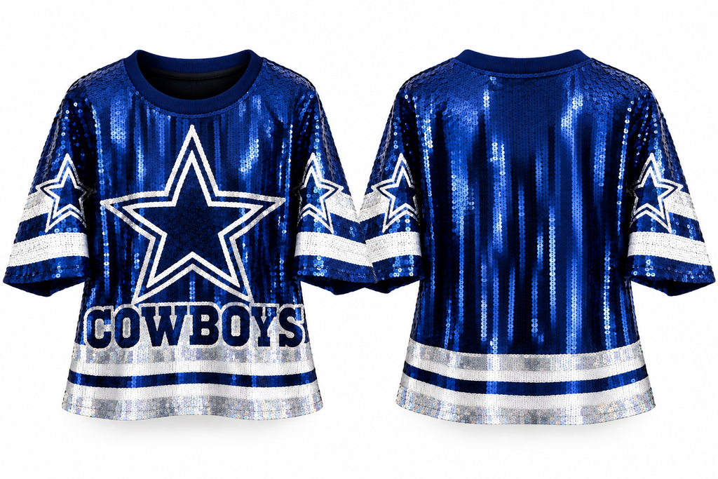 Dallas Cowboys sequin top front and back white studio