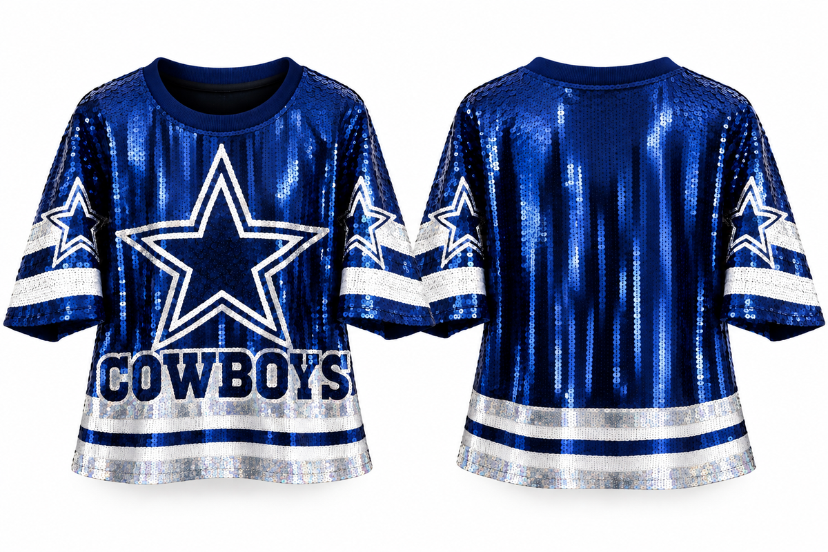 Dallas Cowboys sequin top front and back white studio