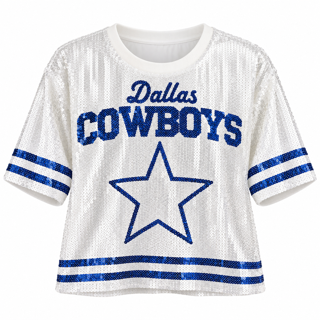 Dallas Cowboys white sequin top front view