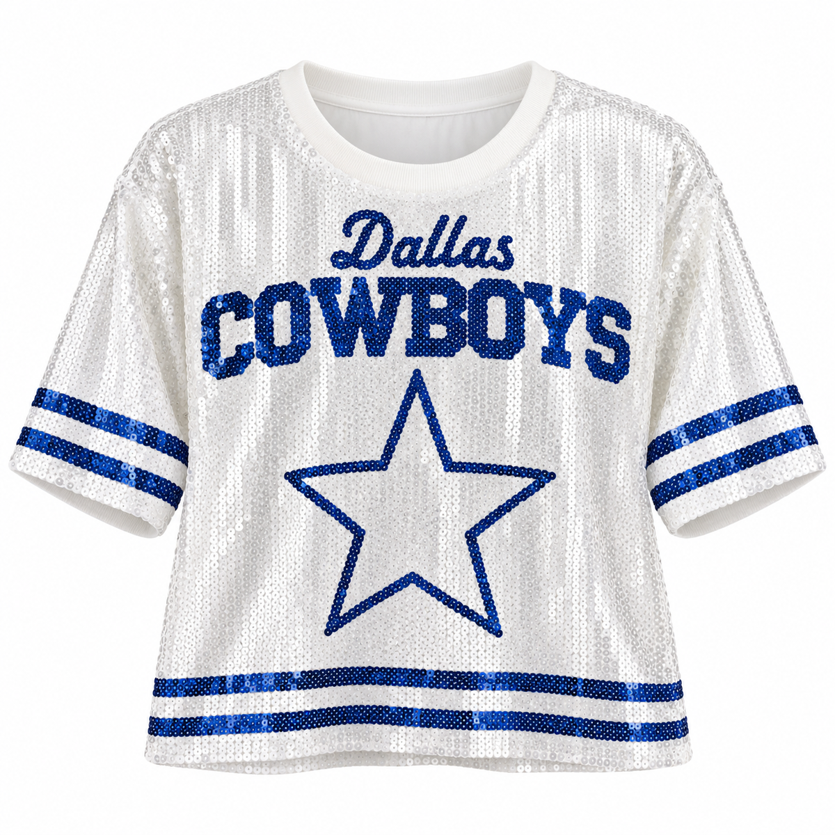 Dallas Cowboys white sequin top front view