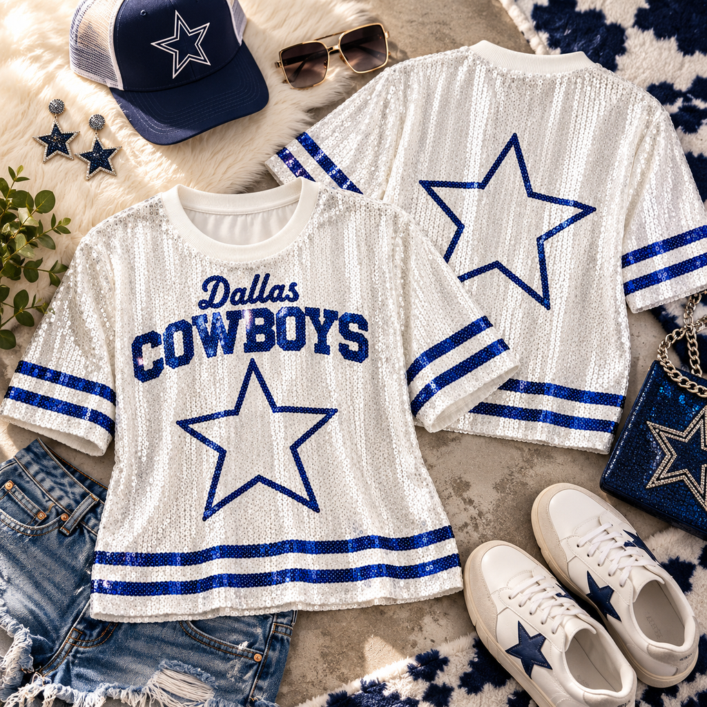 Dallas Cowboys sequin top styled flat lay