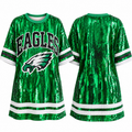 Front and back of green Philadelphia Eagles sequin jersey dress on white background