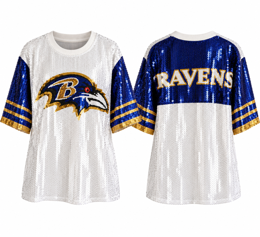 Baltimore Ravens sequin dress front and back white background
