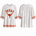 Texas Longhorns white sequin shirt dress front-back