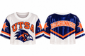 Front and back UTSA cropped sequin top